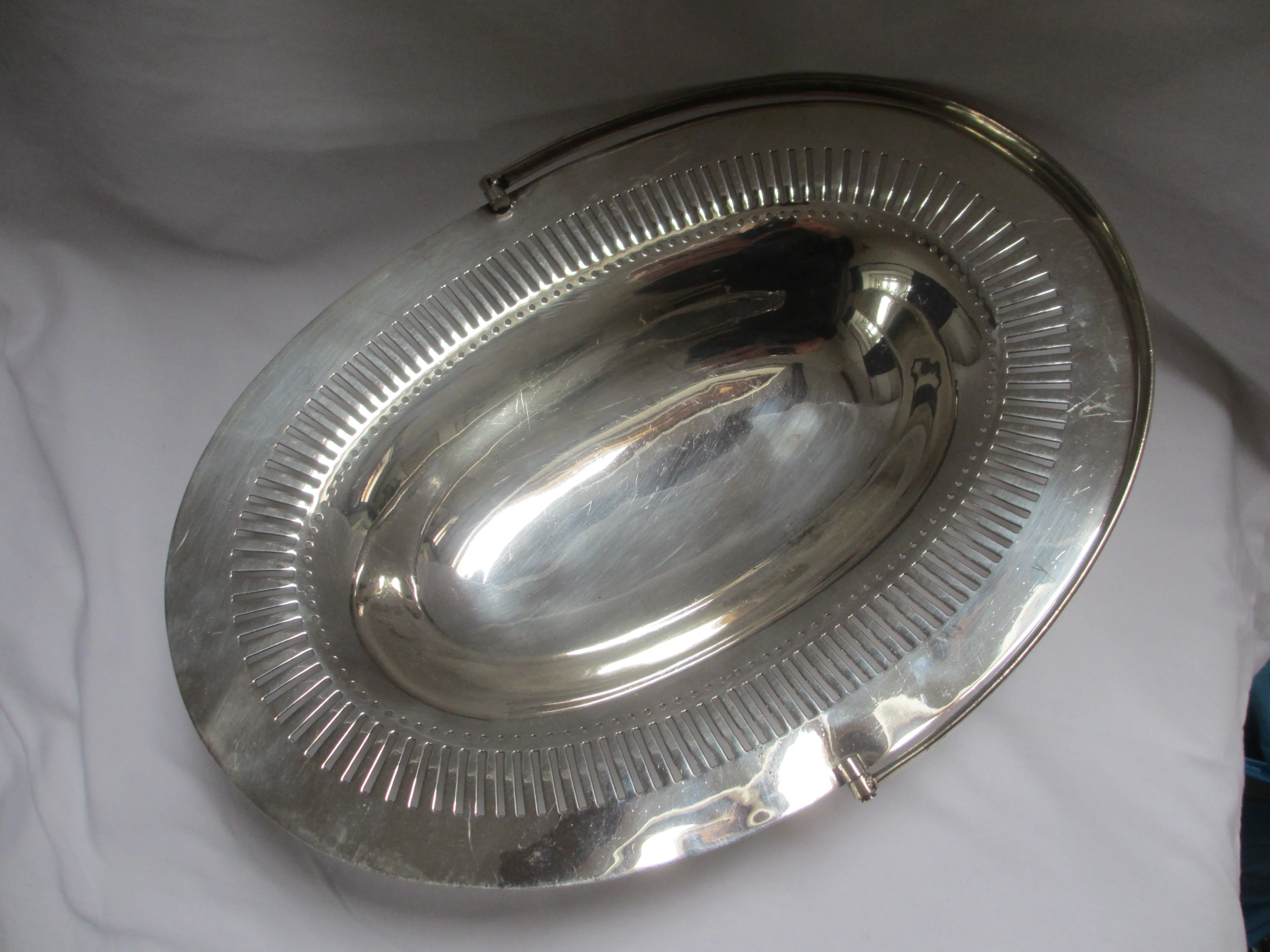 Silver Plate Fruit Bowl Dish with Handle Antique Edwardian c1910