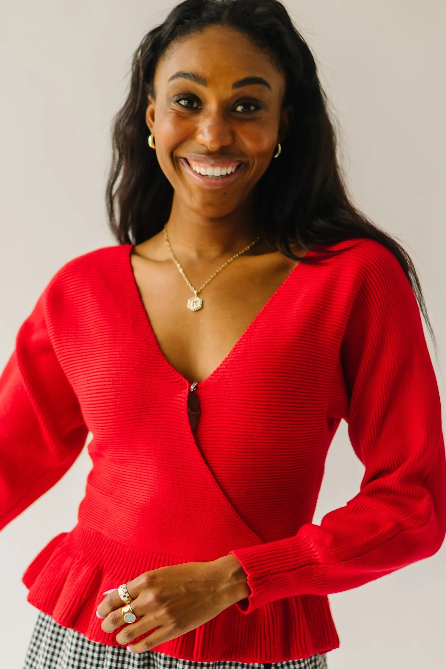 The Leeston Crossover Sweater in Red