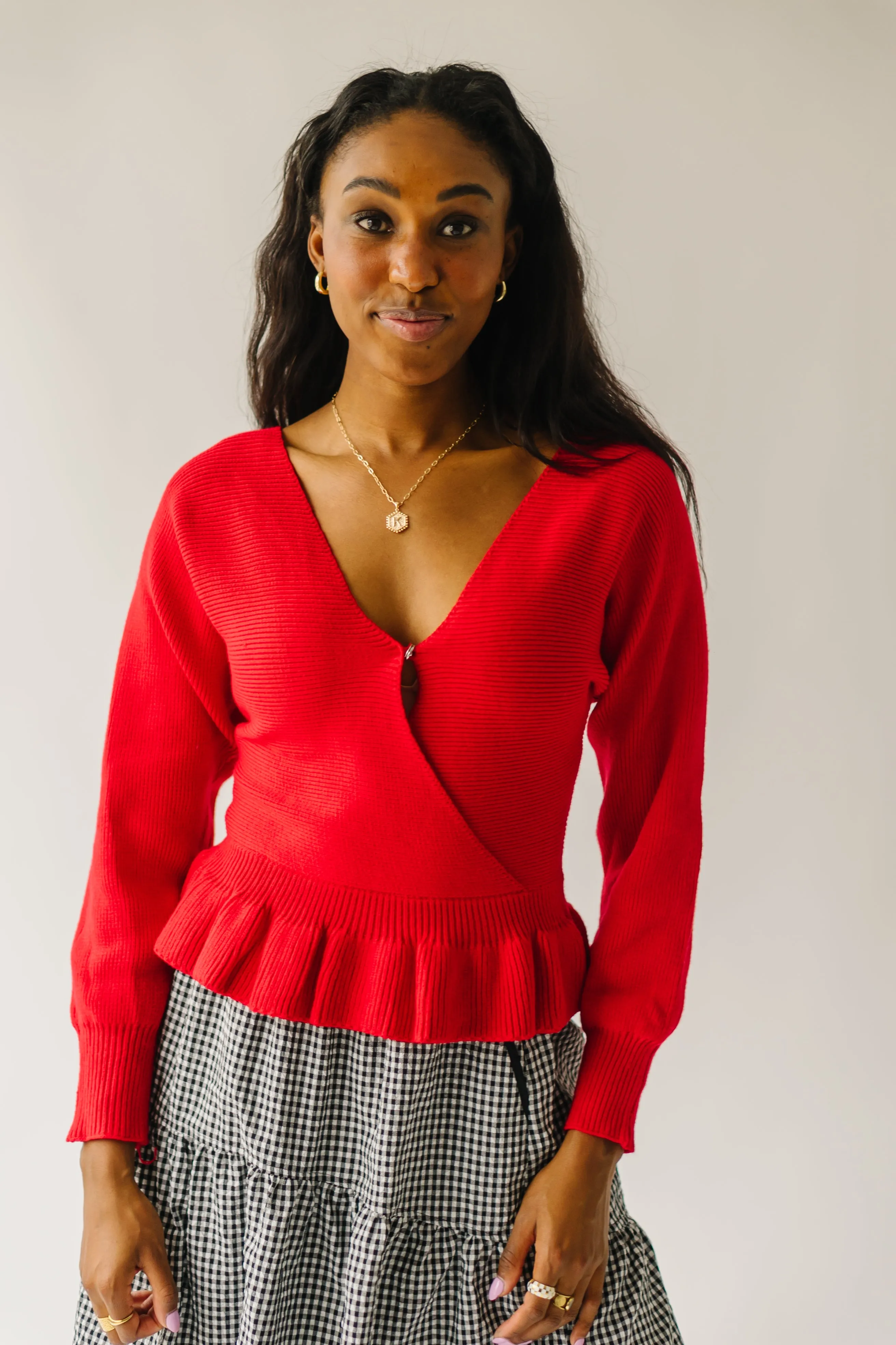 The Leeston Crossover Sweater in Red