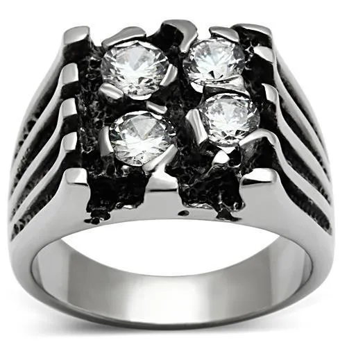 TK366 High polished (no plating) Stainless Steel Ring with AAA Grade CZ in Clear