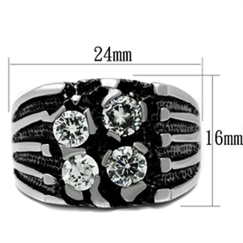 TK366 High polished (no plating) Stainless Steel Ring with AAA Grade CZ in Clear